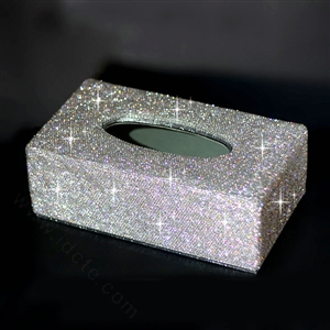 Top grade Full Crystal Auto Tissue Paper Box Case Creative For Car Office Home Decor L Size - White