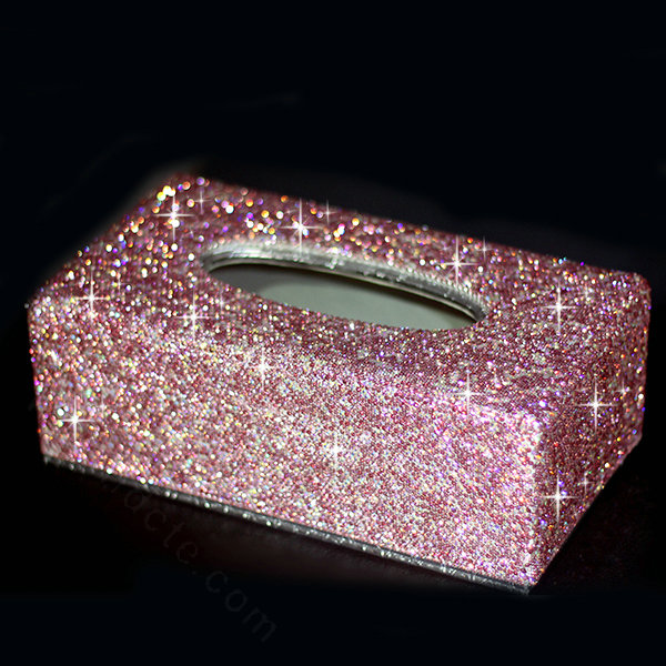 Top grade Full Crystal Auto Tissue Paper Box Case Creative For Car Office Home Decor - Pink