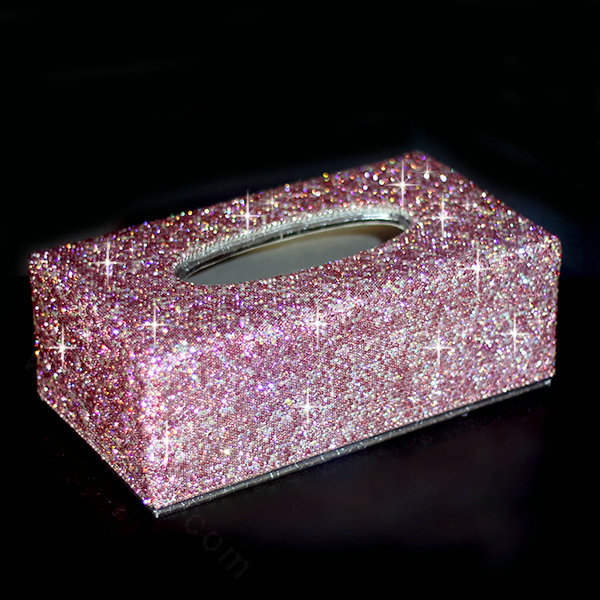 Top grade Full Crystal Auto Tissue Paper Box Case Creative For Car Office Home Decor - Pink