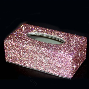 Top grade Full Crystal Auto Tissue Paper Box Case Creative For Car Office Home Decor - Pink