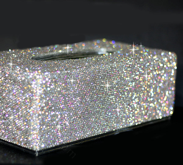 Top grade Full Crystal Auto Tissue Paper Box Case Creative For Car Office Home Decor - White