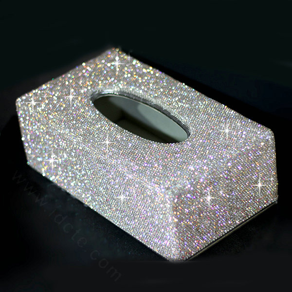 Top grade Full Crystal Auto Tissue Paper Box Case Creative For Car Office Home Decor - White