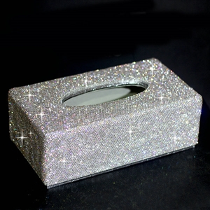 Top grade Full Crystal Auto Tissue Paper Box Case Creative For Car Office Home Decor - White