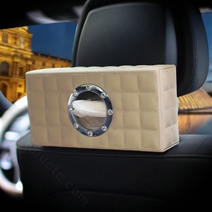 Top grade Leather Car Tissue Paper Box Holder Case Seat Back Hanging Tissue Bag - Beige