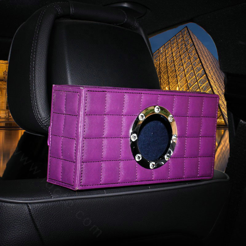 Top grade Leather Car Tissue Paper Box Holder Case Seat Back Hanging Tissue Bag - Purple