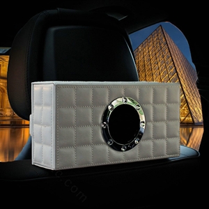 Top grade Leather Car Tissue Paper Box Holder Case Seat Back Hanging Tissue Bag - White