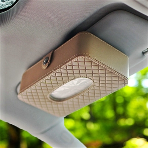 Top grade Leather Hanging Car Tissue Box Case Man Magnet Sun Visor Tissue Bag - Beige