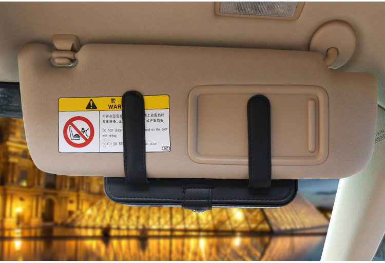 Top grade Leather Hanging Car Tissue Box Case Man Magnet Sun Visor Tissue Bag - Black