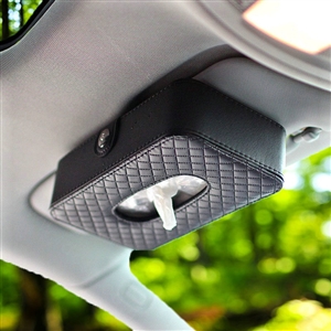 Top grade Leather Hanging Car Tissue Box Case Man Magnet Sun Visor Tissue Bag - Black