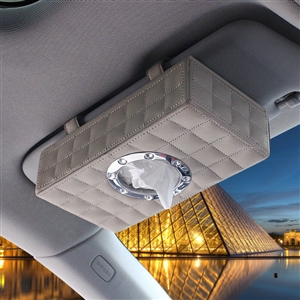 Top grade Leather Hanging Car Tissue Paper Box Holder Case Sun Visor Tissue Bag - Beige