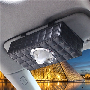 Top grade Leather Hanging Car Tissue Paper Box Holder Case Sun Visor Tissue Bag - Black