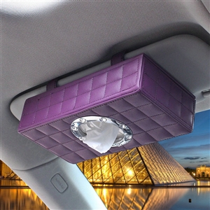 Top grade Leather Hanging Car Tissue Paper Box Holder Case Sun Visor Tissue Bag - Purple