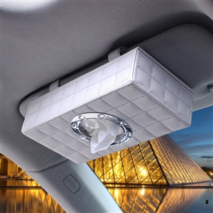 Top grade Leather Hanging Car Tissue Paper Box Holder Case Sun Visor Tissue Bag - White