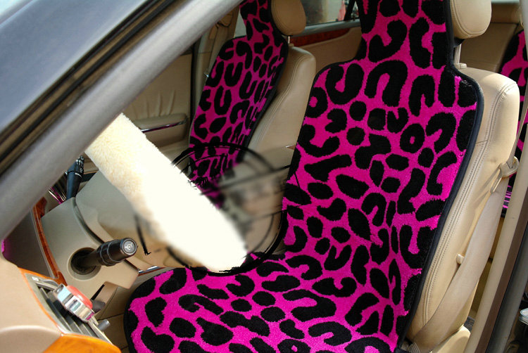 Top grade Leopard Thickened Wool Car Seat Cushion Free Tie Universal 5pcs Set - Rose