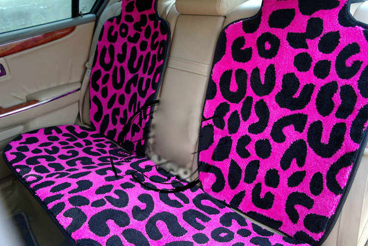 Top grade Leopard Thickened Wool Car Seat Cushion Free Tie Universal 5pcs Set - Rose