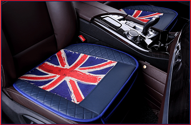 UK British Flag Leather Car Seat Cushion Front and Rear Universal Auto Pads 3pcs Set - Blue