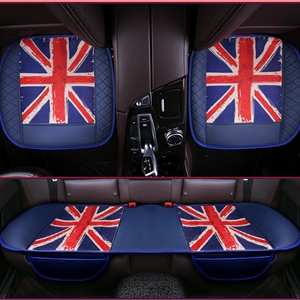 UK British Flag Leather Car Seat Cushion Front and Rear Universal Auto Pads 3pcs Set - Blue