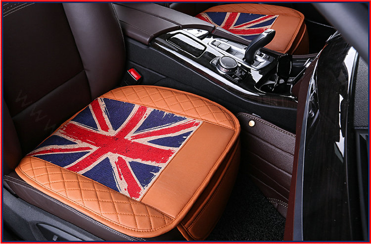 UK British Flag Leather Car Seat Cushion Front and Rear Universal Auto Pads 3pcs Set - Brown