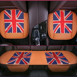 UK British Flag Leather Car Seat Cushion Front and Rear Universal Auto Pads 3pcs Set - Brown