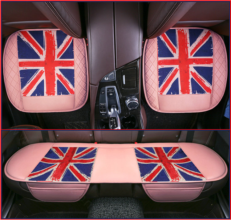 UK British Flag Leather Car Seat Cushion Front and Rear Universal Auto Pads 3pcs Set - Pink