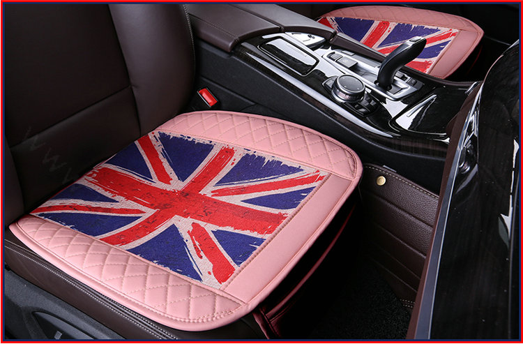 UK British Flag Leather Car Seat Cushion Front and Rear Universal Auto Pads 3pcs Set - Pink
