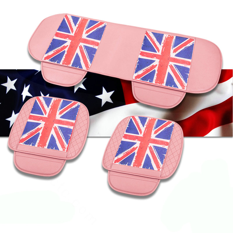 UK British Flag Leather Car Seat Cushion Front and Rear Universal Auto Pads 3pcs Set - Pink
