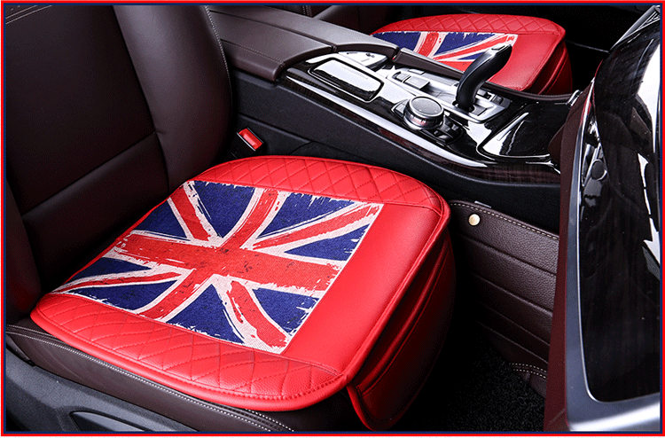 UK British Flag Leather Car Seat Cushion Front and Rear Universal Auto Pads 3pcs Set - Red