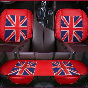 UK British Flag Leather Car Seat Cushion Front and Rear Universal Auto Pads 3pcs Set - Red