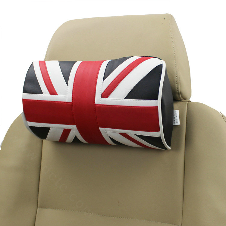 UK British Flag Print Car Neck Pillows Headrest PU Leather Auto Interior Decoration 1pcs - Black
