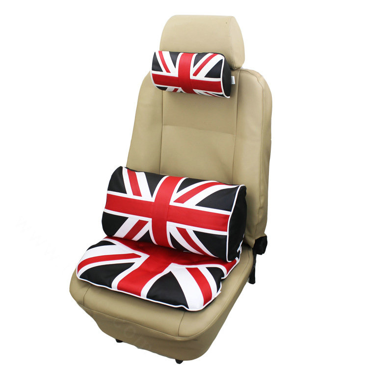 UK British Flag Print Car Neck Pillows Headrest PU Leather Auto Interior Decoration 1pcs - Black