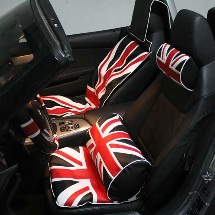 UK British Flag Print Car Seat Cushion Four Seasons General Leather Auto Front Pads 1pcs - Red