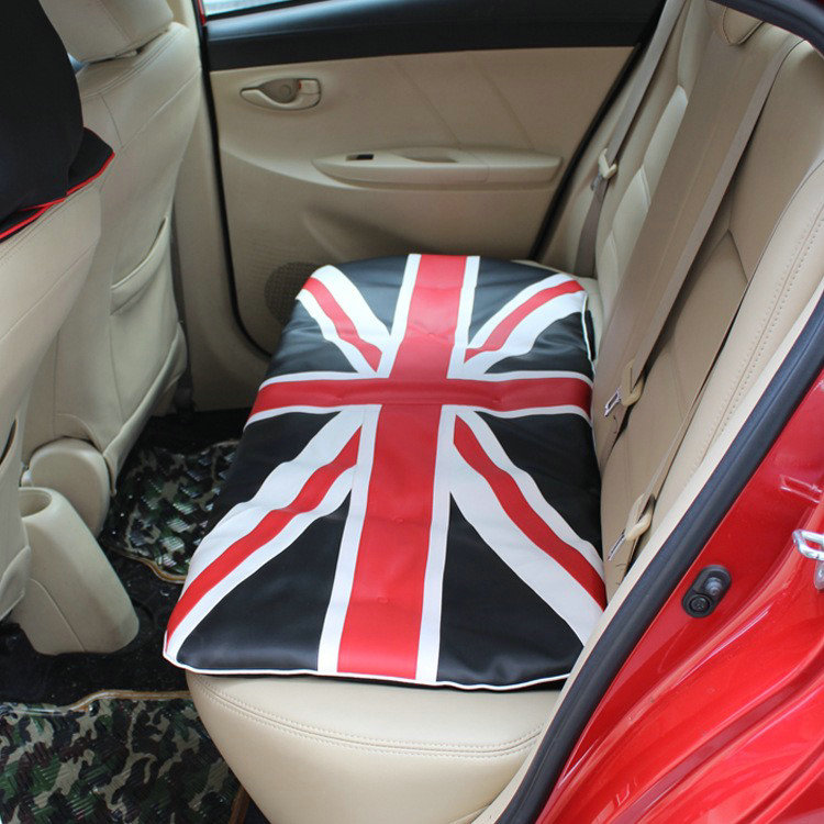 UK British Flag Print Car Seat Cushion Four Seasons General Leather Auto Rear Pads 1pcs - Black