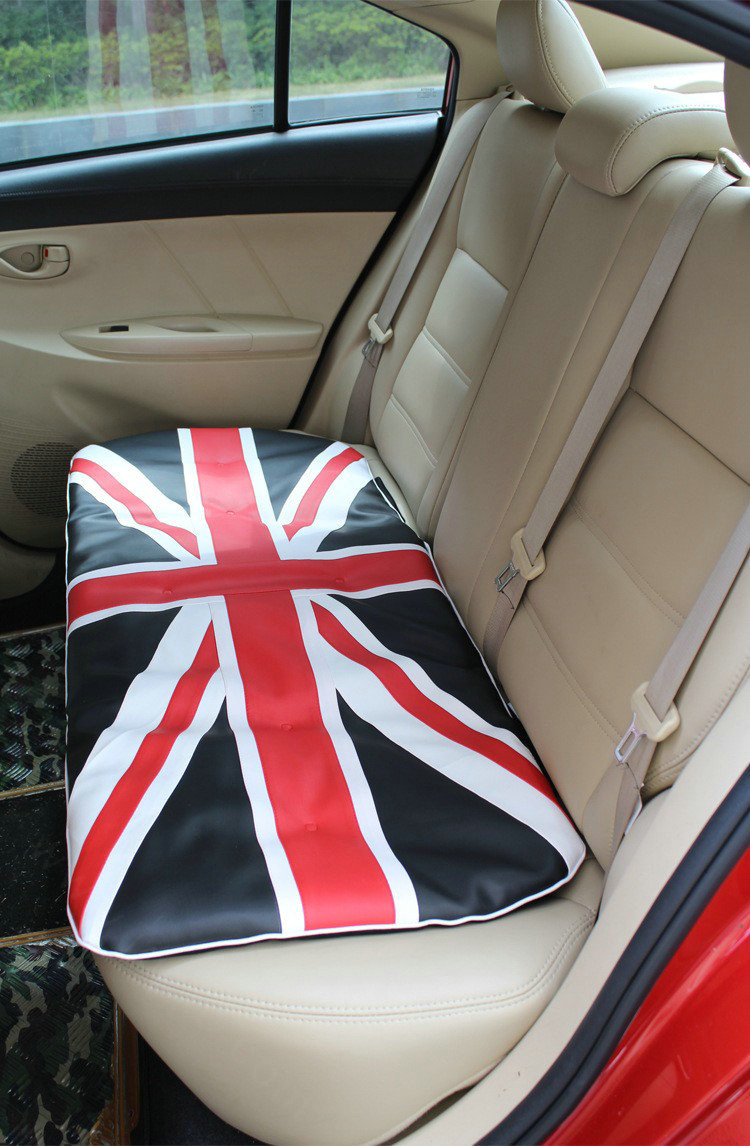 UK British Flag Print Car Seat Cushion Four Seasons General Leather Auto Rear Pads 1pcs - Black