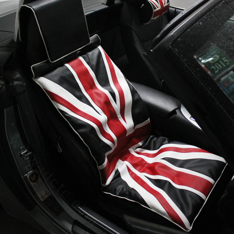 UK British Flag Print Car Seat Cushion Four Seasons General Leather Auto Seat Cover 1pcs - Black