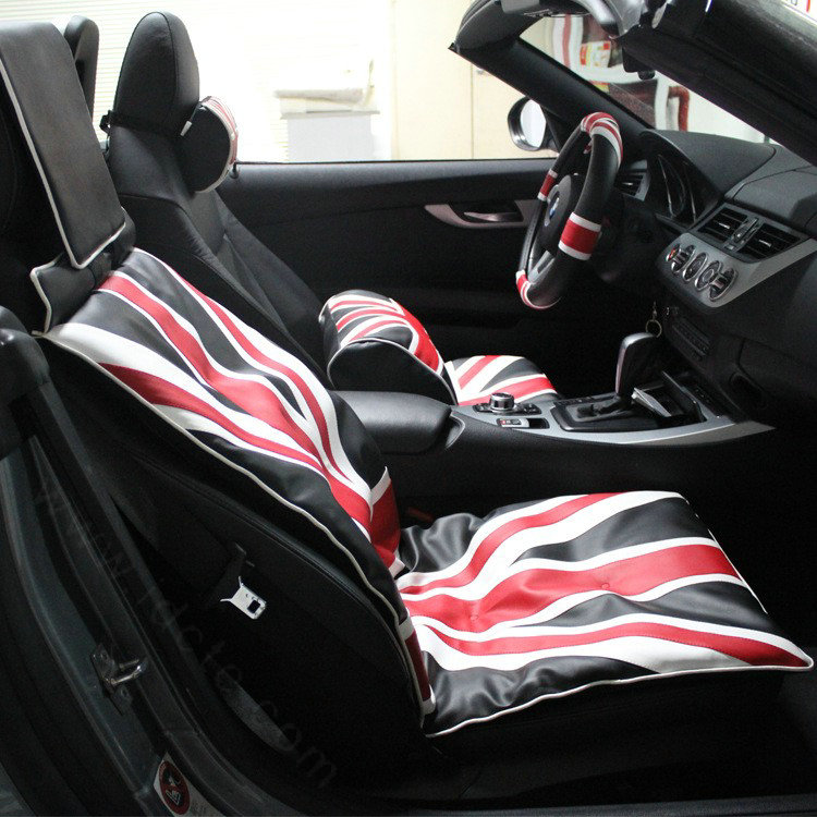 UK British Flag Print Car Seat Cushion Four Seasons General Leather Auto Seat Cover 1pcs - Black