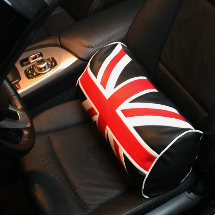 UK British Flag Print Car Seat Waist Pillows PU Leather Lumbar Cushions 1pcs - Black