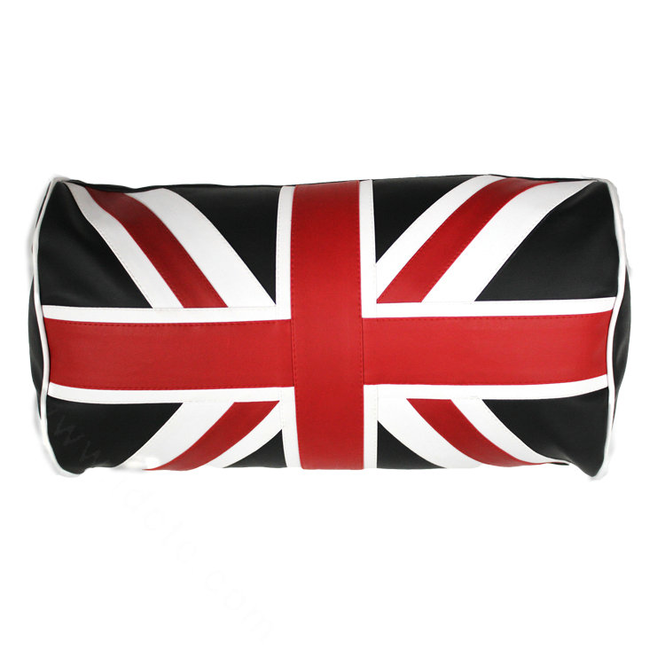 UK British Flag Print Car Seat Waist Pillows PU Leather Lumbar Cushions 1pcs - Black