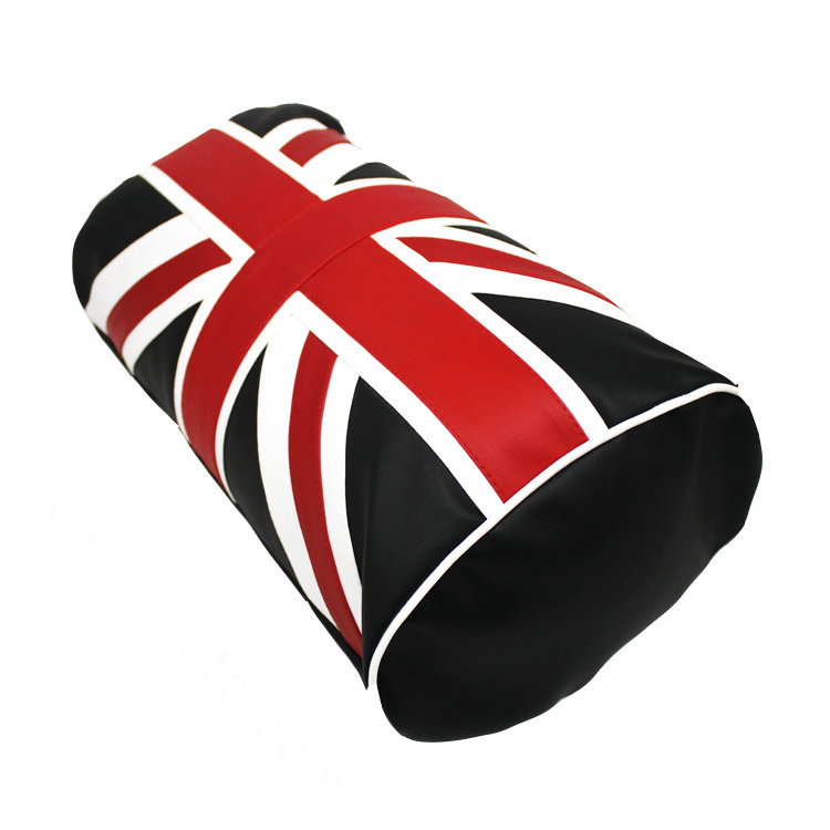 UK British Flag Print Car Seat Waist Pillows PU Leather Lumbar Cushions 1pcs - Black