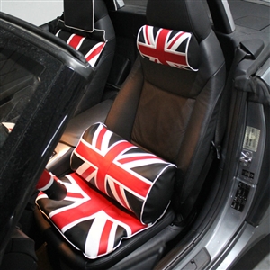 UK British Flag Print Car Seat Waist Pillows PU Leather Lumbar Cushions 1pcs - Black