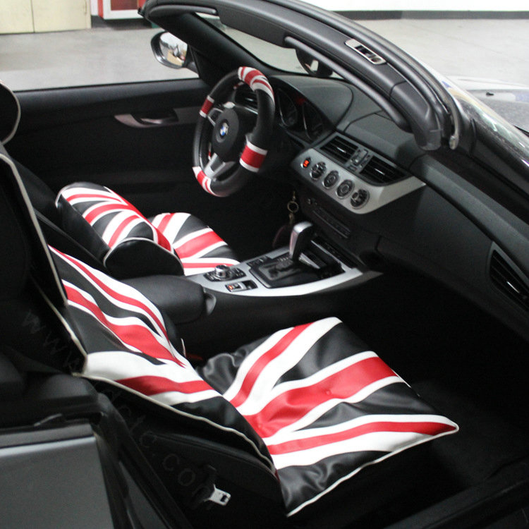 UK British Flag Print Leather Car Steering Wheel Covers PVC 15 inch 38CM - Black Red