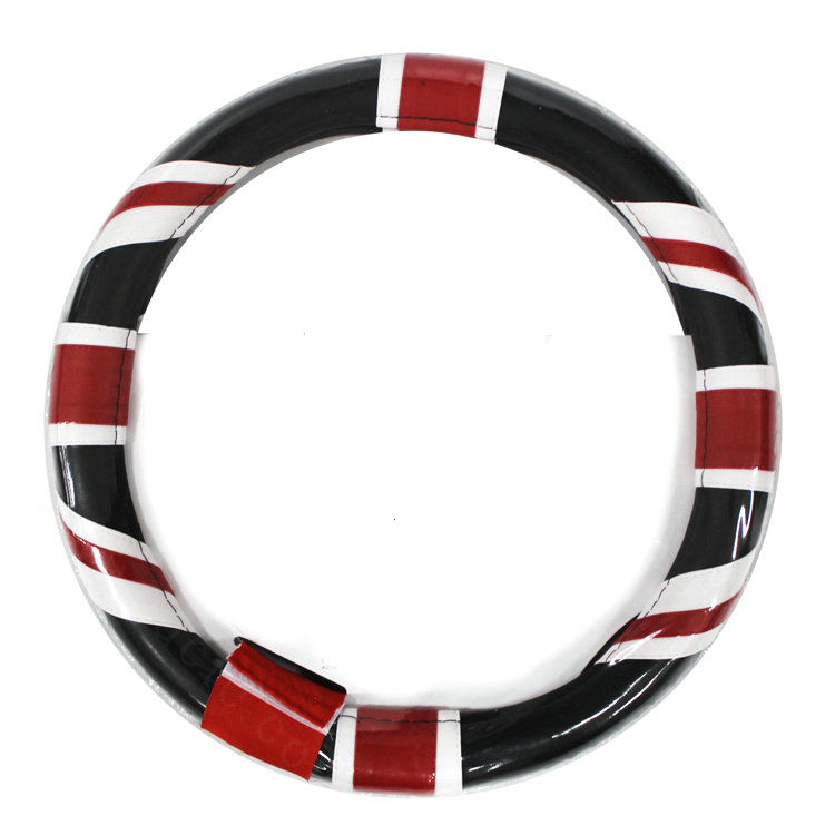 UK British Flag Print Leather Car Steering Wheel Covers PVC 15 inch 38CM - Black Red