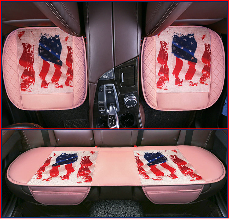 U.S.A Flag Leather Car Seat Cushion Front and Rear Universal Auto Pads 3pcs Set - Pink