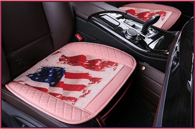 U.S.A Flag Leather Car Seat Cushion Front and Rear Universal Auto Pads 3pcs Set - Pink