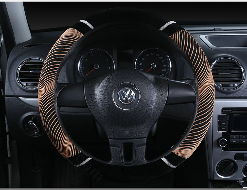 Unique Winter Stripe Glitter Velvet Car Steering Wheel Covers Plush 15 inch 38CM - Brown