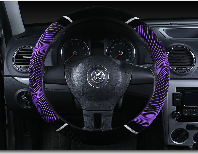 Unique Winter Stripe Glitter Velvet Car Steering Wheel Covers Plush 15 inch 38CM - Purple