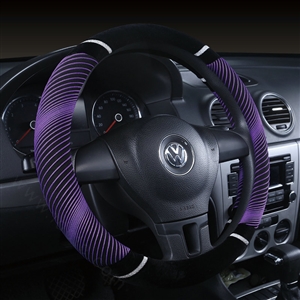 Unique Winter Stripe Glitter Velvet Car Steering Wheel Covers Plush 15 inch 38CM - Purple