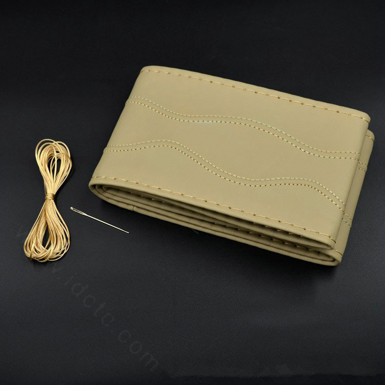 Universal 38CM DIY Leather Car Steering Wheel Cover Hand-Stitched With Needles and Thread - Beige