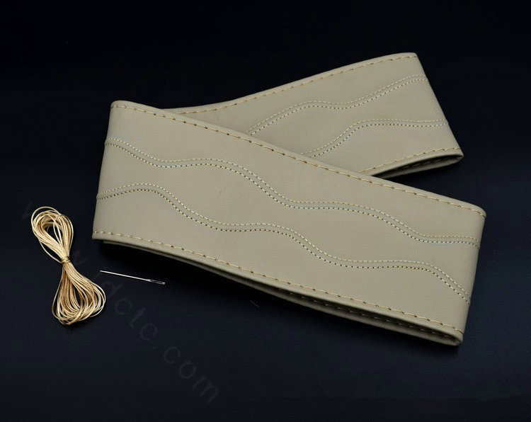 Universal 38CM DIY Leather Car Steering Wheel Cover Hand-Stitched With Needles and Thread - Beige