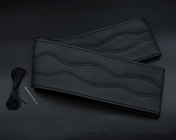 Universal 38CM DIY Leather Car Steering Wheel Cover Hand-Stitched With Needles and Thread - Black