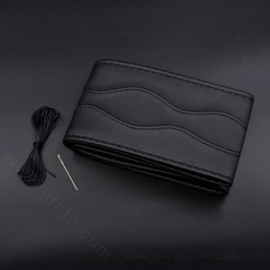 Universal 38CM DIY Leather Car Steering Wheel Cover Hand-Stitched With Needles and Thread - Black
